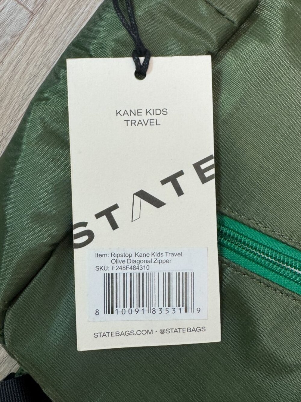 STATE Ripstop Kane Kids Travel Backpack Olive Green Diagonal Zipper Pink Handle - Picture 2 of 12
